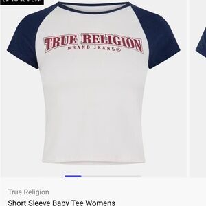 True Religion White and Blue Short Sleeve Tee